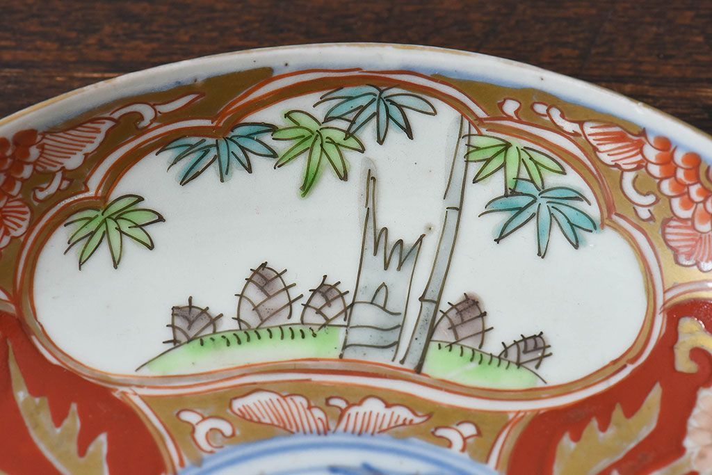 アンティーク雑貨　古民具・骨董　幕末明治期　色絵錦手六寸皿(伊万里)2枚セット(1)