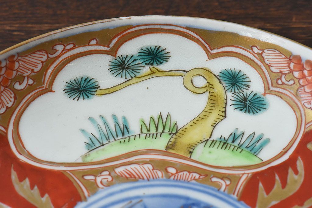 アンティーク雑貨　古民具・骨董　幕末明治期　色絵錦手六寸皿(伊万里)2枚セット(1)