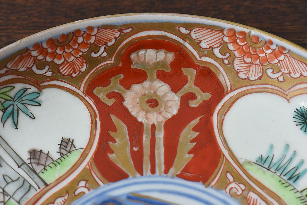 アンティーク雑貨　古民具・骨董　幕末明治期　色絵錦手六寸皿(伊万里)2枚セット(1)