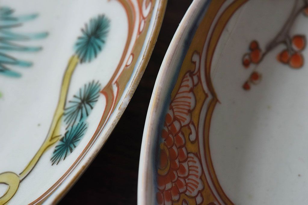 アンティーク雑貨　古民具・骨董　幕末明治期　色絵錦手六寸皿(伊万里)2枚セット(1)