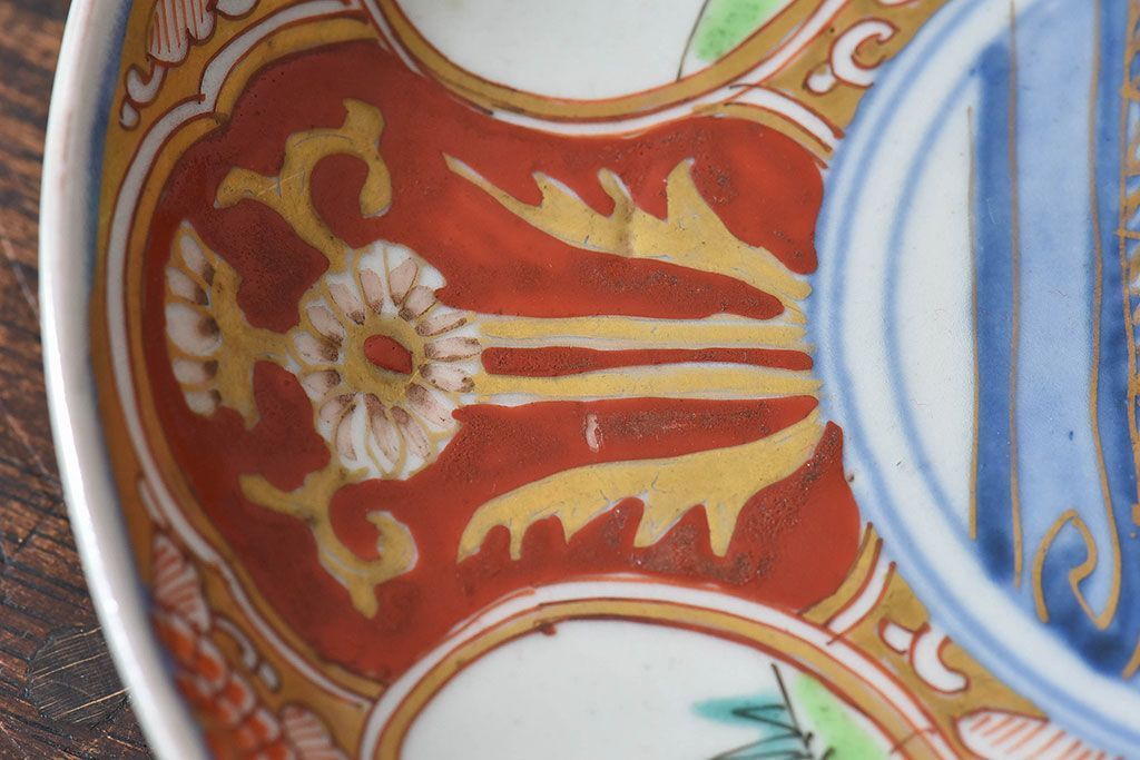 アンティーク雑貨　古民具・骨董　幕末明治期　色絵錦手六寸皿(伊万里)2枚セット(1)