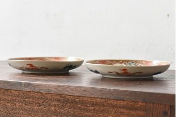 アンティーク雑貨　古民具・骨董　幕末明治期　色絵錦手六寸皿(伊万里)2枚セット(2)