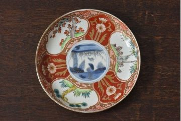 アンティーク雑貨　古民具・骨董　幕末明治期　色絵錦手六寸皿(伊万里)2枚セット(2)