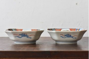 古民具・骨董　幕末明治期　色絵向付(伊万里)2枚セット