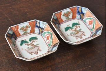 古民具・骨董　幕末明治期　色絵向付(伊万里)2枚セット