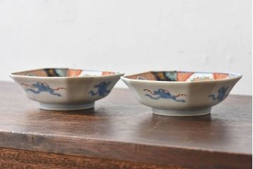 古民具・骨董　幕末明治期　色絵向付(伊万里)2枚セット