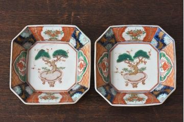 古民具・骨董　幕末明治期　色絵向付(伊万里)2枚セット
