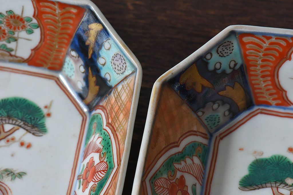 古民具・骨董　幕末明治期　色絵向付(伊万里)2枚セット