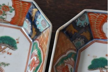 古民具・骨董　幕末明治期　色絵向付(伊万里)2枚セット