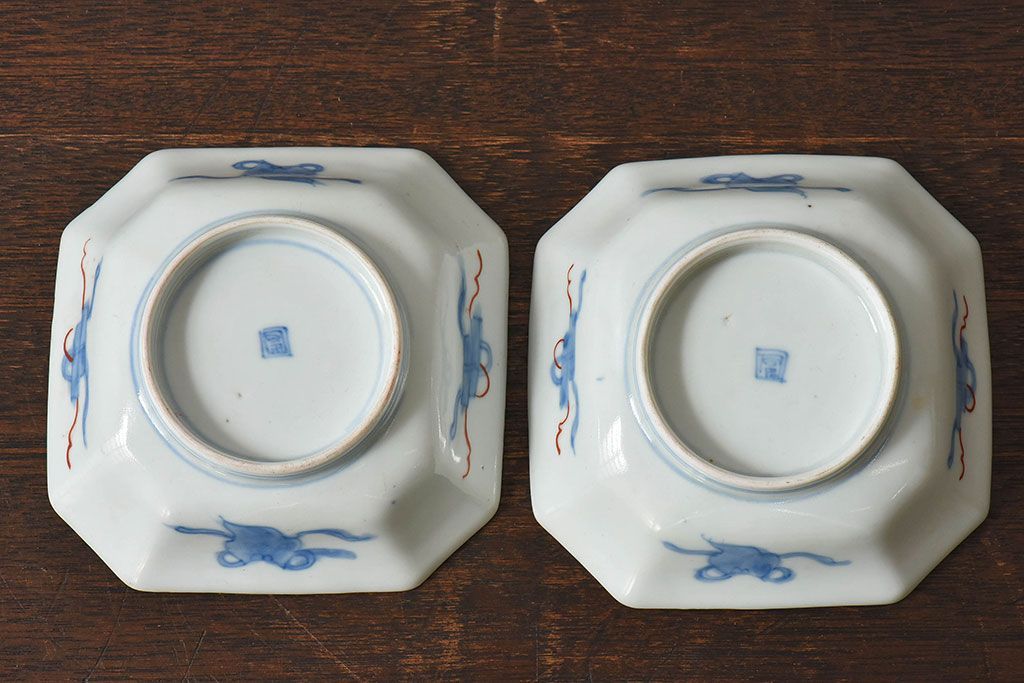 古民具・骨董　幕末明治期　色絵向付(伊万里)2枚セット