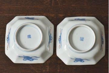 古民具・骨董　幕末明治期　色絵向付(伊万里)2枚セット