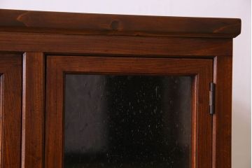 アンティーク家具　和製アンティーク　気泡ガラス入り　前面ケヤキ材の上質な収納棚(戸棚、食器棚)