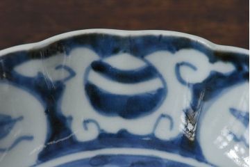 古民具・骨董　江戸期　染付　巾着文　なます皿3枚セット