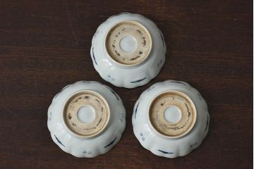 古民具・骨董　江戸期　染付　巾着文　なます皿3枚セット