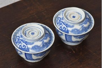 古民具・骨董　明治〜大正期　印判蓋茶碗2客セット