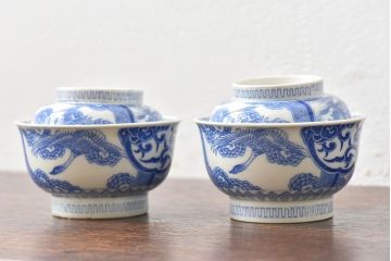 古民具・骨董　明治〜大正期　印判蓋茶碗2客セット