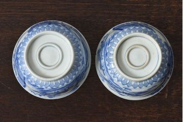 アンティーク雑貨　古民具・骨董　明治〜大正期　印判蓋茶碗2客セット(1)