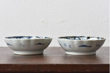 古民具・骨董　江戸期　染付　巾着文　なます皿2枚セット