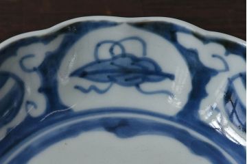 古民具・骨董　江戸期　染付　巾着文　なます皿2枚セット