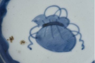 古民具・骨董　江戸期　染付　巾着文　なます皿2枚セット