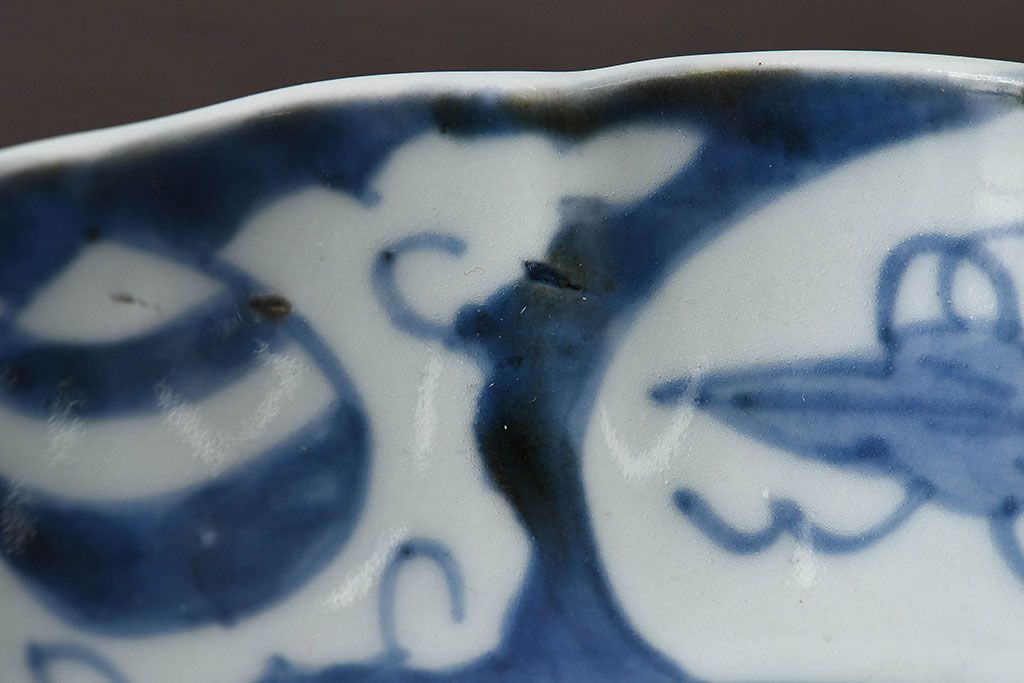 古民具・骨董　江戸期　染付　巾着文　なます皿2枚セット