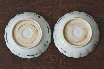 古民具・骨董　江戸期　染付　巾着文　なます皿2枚セット