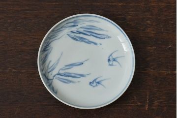 アンティーク雑貨　古民具・骨董　明治〜大正期　柳に燕文　染付皿3枚セット(1)