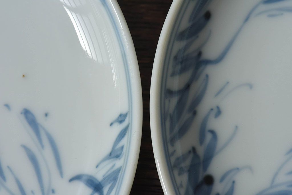 アンティーク雑貨　古民具・骨董　明治〜大正期　柳に燕文　染付皿3枚セット(1)