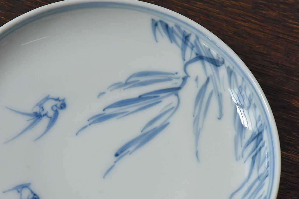 アンティーク雑貨　古民具・骨董　明治〜大正期　柳に燕文　染付皿3枚セット(1)