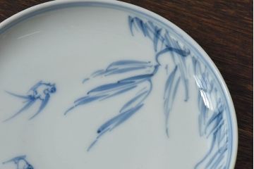 アンティーク雑貨　古民具・骨董　明治〜大正期　柳に燕文　染付皿3枚セット(1)