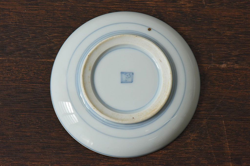 アンティーク雑貨　古民具・骨董　明治〜大正期　柳に燕文　染付皿3枚セット(1)