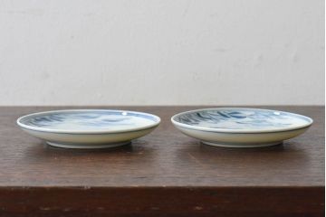 アンティーク雑貨　古民具・骨董　明治〜大正期　柳に燕文　染付皿2枚セット(1)