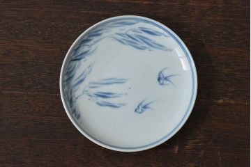 アンティーク雑貨　古民具・骨董　明治〜大正期　柳に燕文　染付皿2枚セット(1)