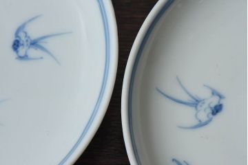 アンティーク雑貨　古民具・骨董　明治〜大正期　柳に燕文　染付皿2枚セット(1)
