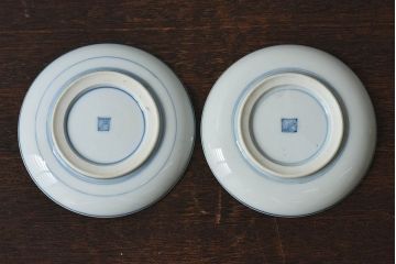 アンティーク雑貨　古民具・骨董　明治〜大正期　柳に燕文　染付皿2枚セット(1)