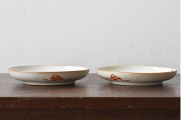 アンティーク雑貨　古民具・骨董　明治期　菖蒲文五寸皿2枚セット(2)