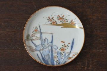 アンティーク雑貨　古民具・骨董　明治期　菖蒲文五寸皿2枚セット(2)