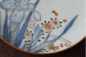 アンティーク雑貨　古民具・骨董　明治期　菖蒲文五寸皿2枚セット(2)
