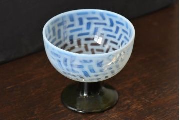 アンティーク雑貨　大正時代　籠目文　碗型氷コップ(和ガラス)