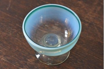 アンティーク雑貨　大正時代　青緑乳白暈し氷コップ(吹きガラス、和ガラス)(3)
