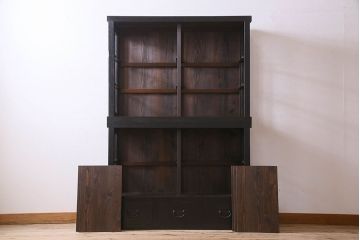 アンティーク家具　和製アンティーク　三方ガラス!シックな色合いが素敵な重ね収納棚(戸棚、食器棚、ガラスケース、ショーケース)