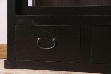 アンティーク家具　和製アンティーク　三方ガラス!シックな色合いが素敵な重ね収納棚(戸棚、食器棚、ガラスケース、ショーケース)