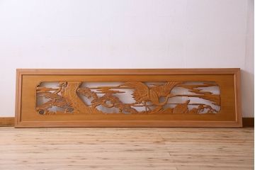 古民具・骨董　特大　鶴の彫刻　欄間(透かし彫り)