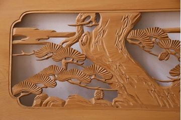 古民具・骨董　特大　鶴の彫刻　欄間(透かし彫り)