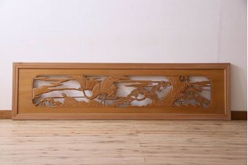 古民具・骨董　特大　鶴の彫刻　欄間(透かし彫り)