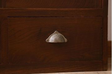 アンティーク家具　和製アンティーク　三方欅材!人気のモールガラス入りの収納棚(戸棚、食器棚、本箱、ブックケース)