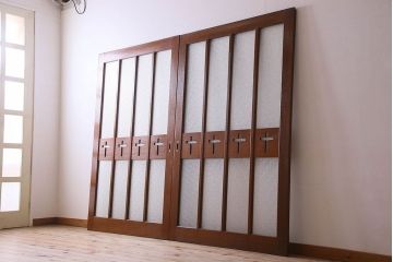 昭和レトロ　特大　教会で使われていたガラス引き戸(ガラス戸)2枚セット(3)