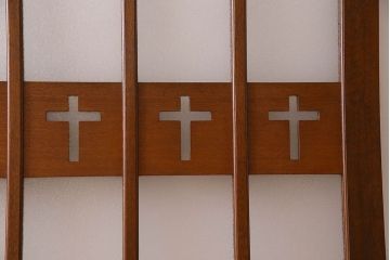 昭和レトロ　特大　教会で使われていたガラス引き戸(ガラス戸)2枚セット(3)