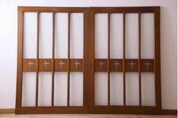 昭和レトロ　特大　教会で使われていたガラス引き戸(ガラス戸)2枚セット(3)