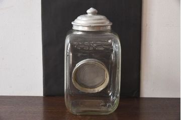 アンティーク雑貨　和製アンティーク　アルミ蓋付き　古いタバコ屋のレトロなガラス瓶(ガラスビン)